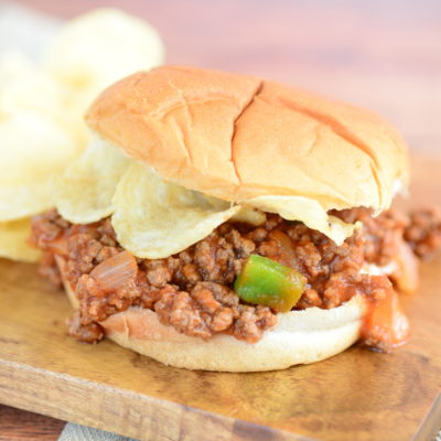 close up vertical shot of sloppy joe manwich