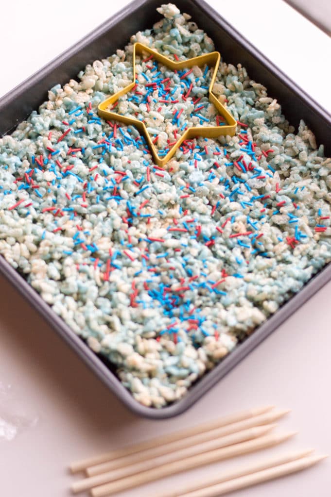 patriotic rice krispies treats with star cookie cutter