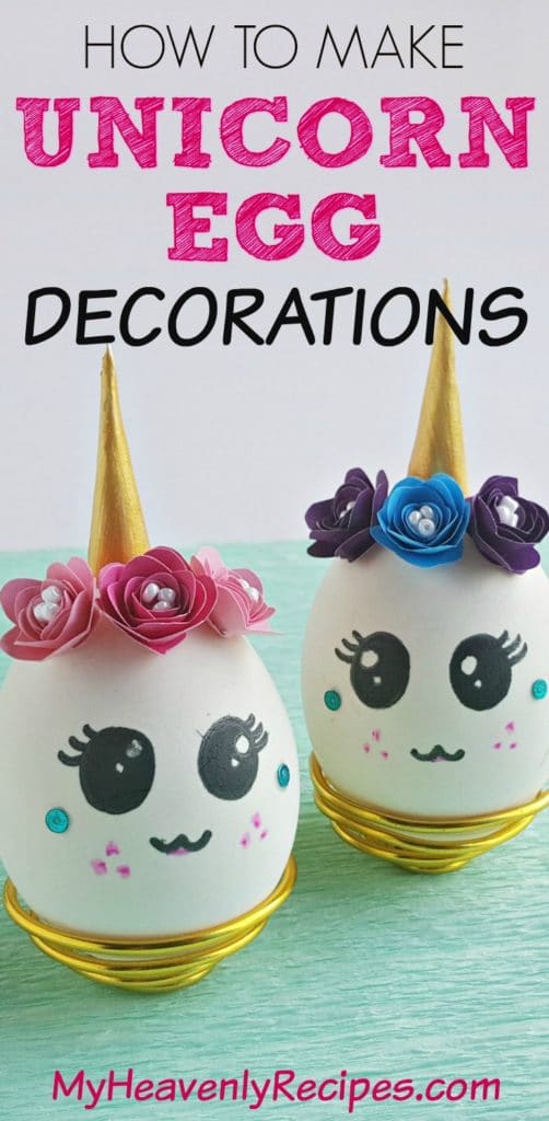 unicorn egg decorations on blue paper