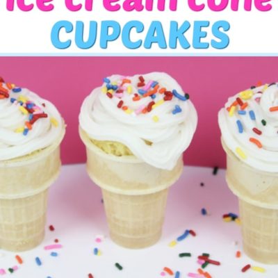 how to make ice cream cone cupcakes with ice cream cones lined up by sprinkles