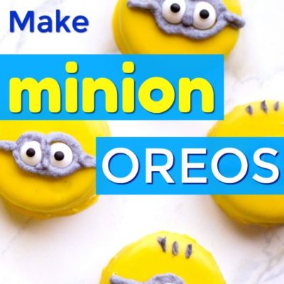 four minions oreos on a countertop with text overlay