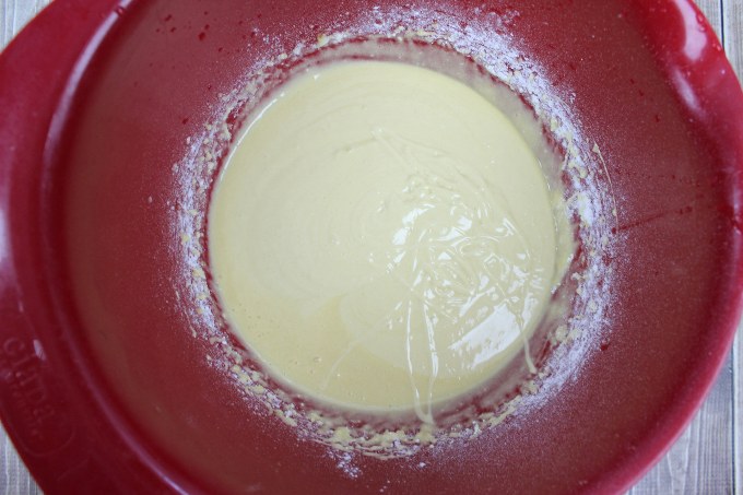 ice cream cone cupcakes batter in a red bowl