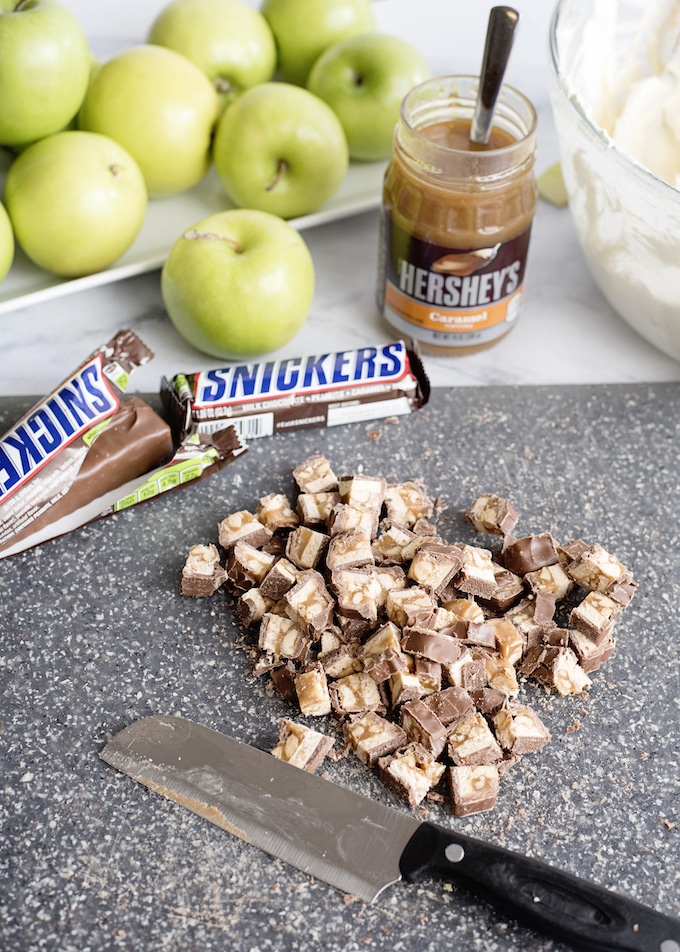 Chop the candy bars into cubes.