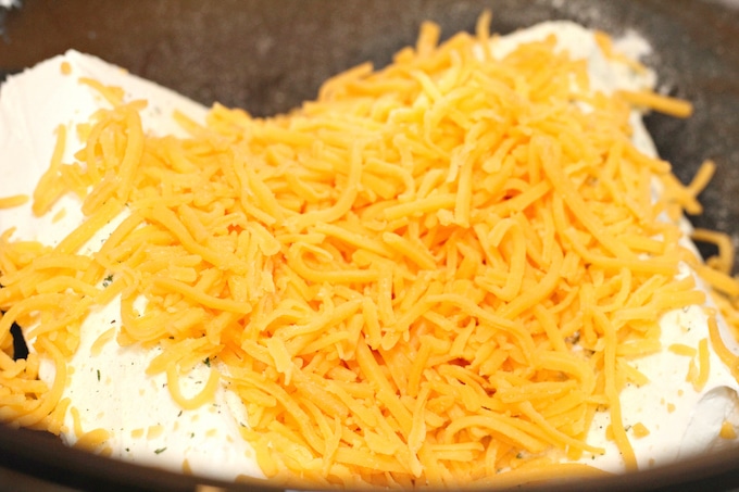 Start by placing your cream cheese, ranch mix, shredded cheese, and onion powder in a large mixing bowl.