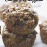 chocolate chip carrot muffins stacked
