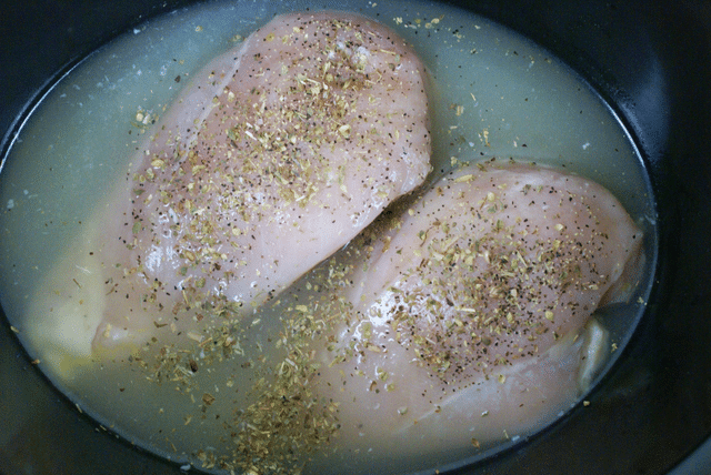 chicken broth, spices, chicken breasts