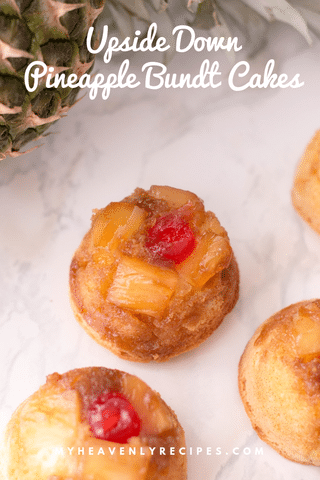 mini pineapple upside down cakes with text