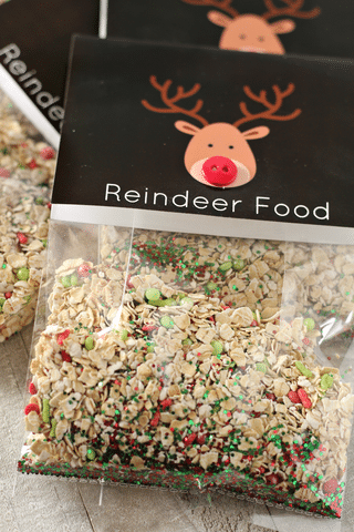 oats, sprinkles, glitter, snack bag, reindeer food label