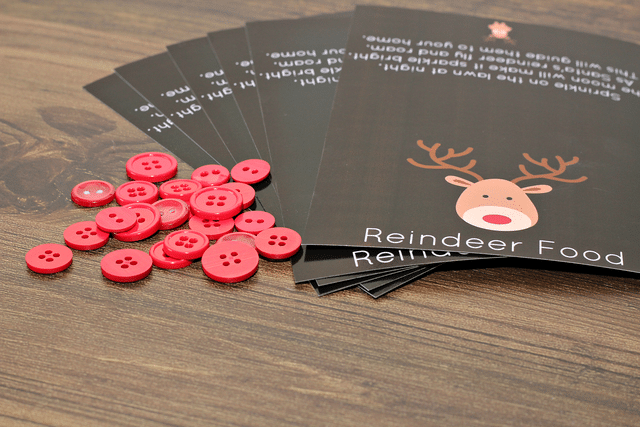 reindeer food labels, red buttons