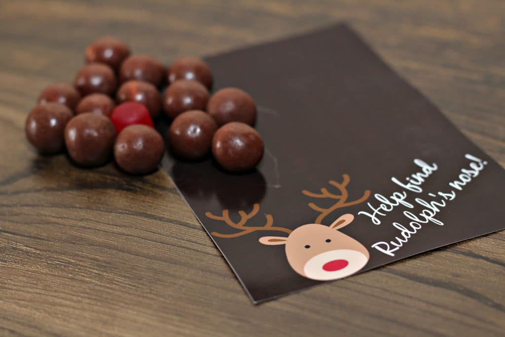 whoppers, red dot candy, printable reindeer label