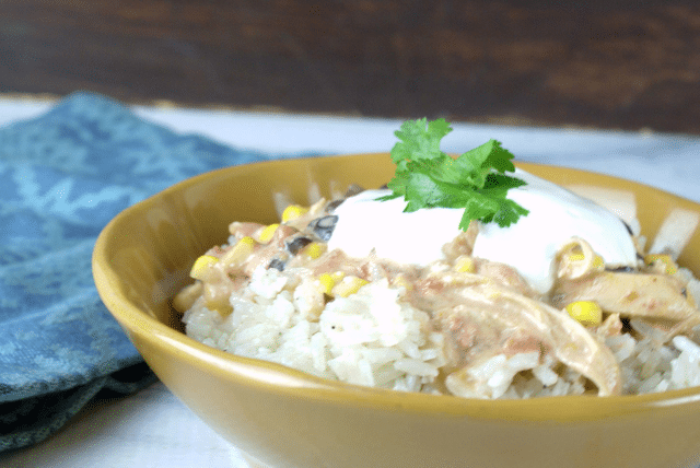 mexican chicken, cilantro, sour cream over rice