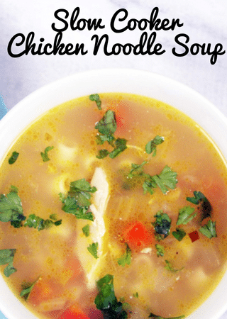 slow cooker chicken noodle soup with text