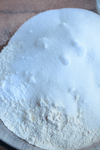flour and sugar in mixing bowl