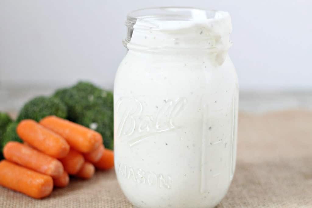 homemade ranch dressing in a mason jar