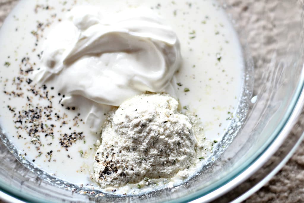 step 1 in homemade ranch dressing.