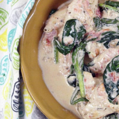 creamy tuscan chicken in a bowl