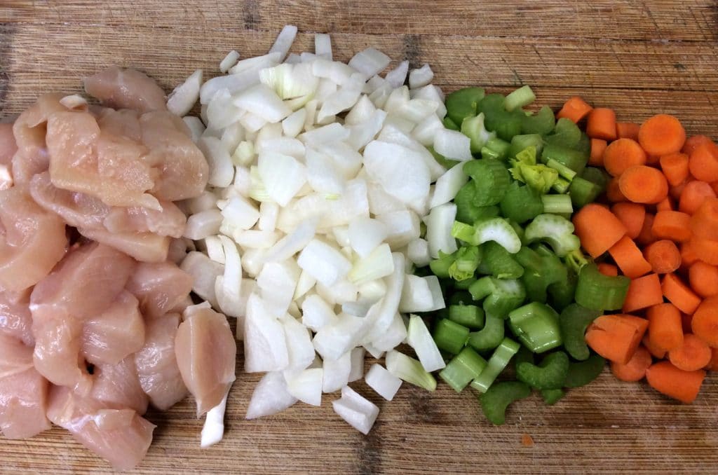 Chicken and vegetables for Chicken Noodle Soup