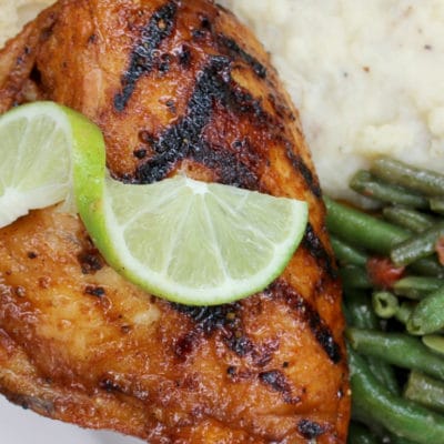 close up shot of the best grilled chicken recipe with lime