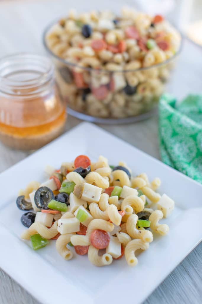 cold pasta salad in a bowl
