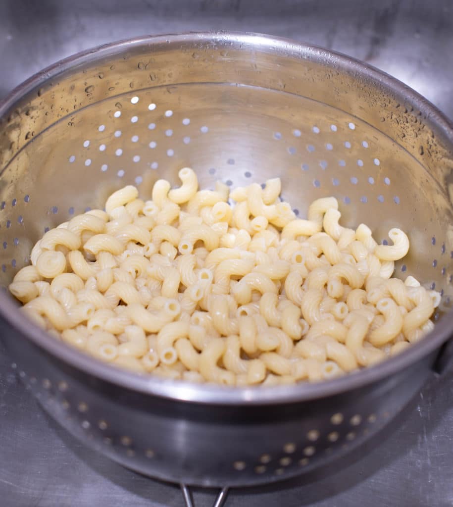pasta in a strainer