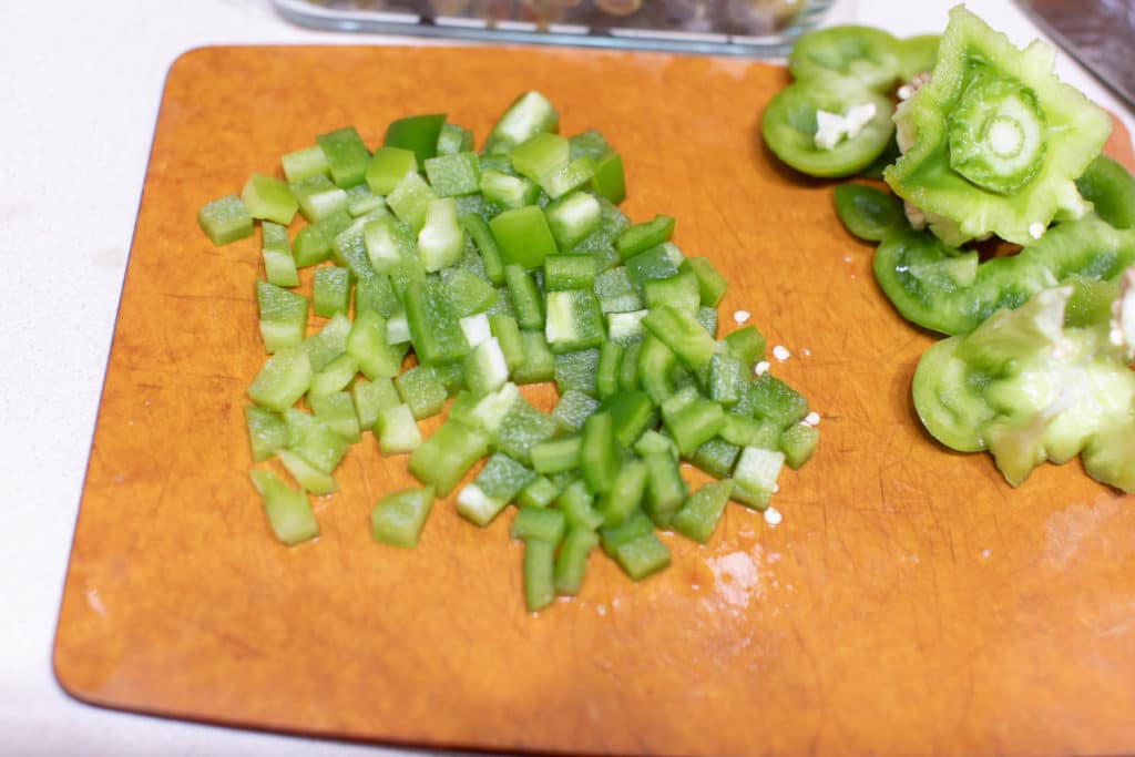 diced peppers on a cutting board