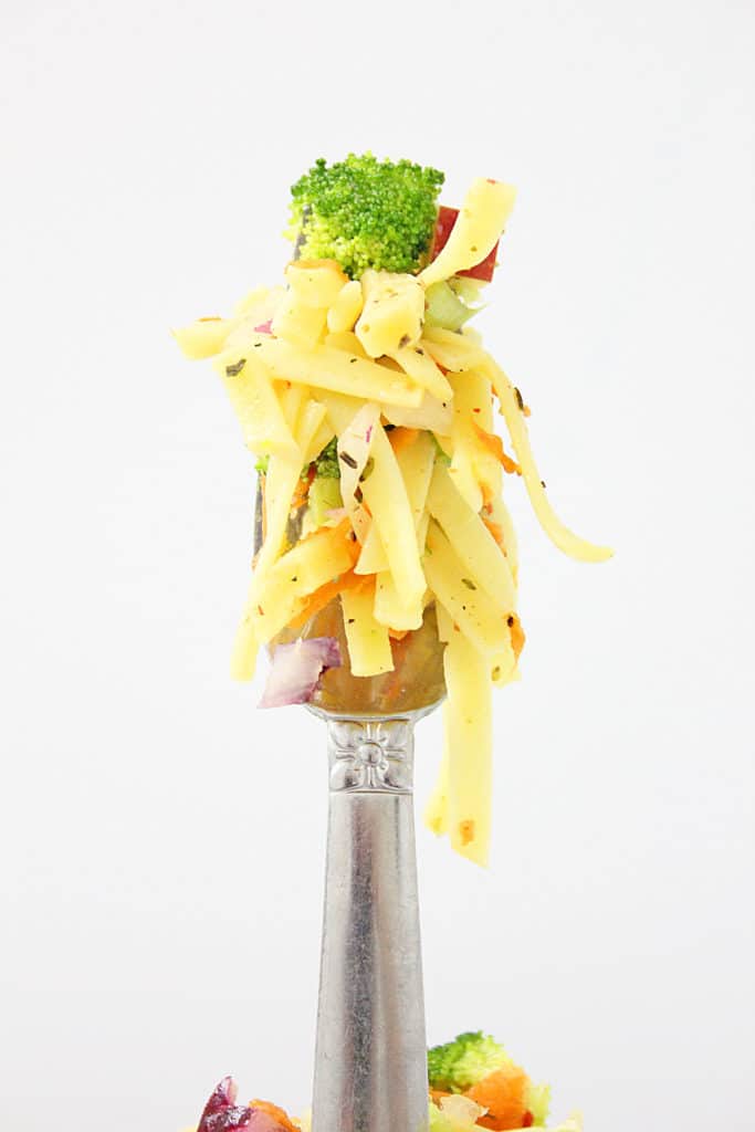 fork of broccoli pasta salad
