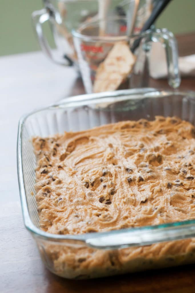 Brown Sugar Chocolate Chip Blondies Recipe batter in pan