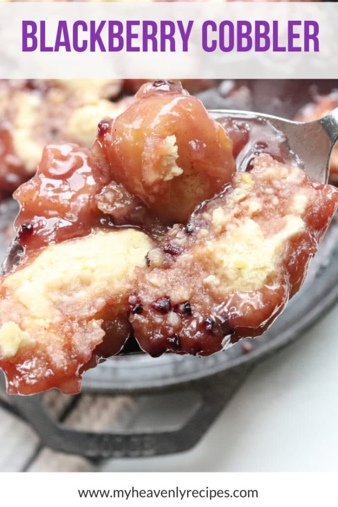 Blackberry cobbler on a spoon