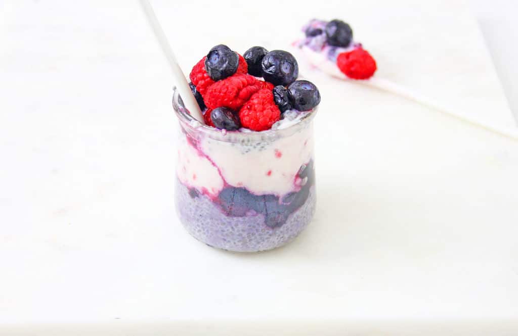 Mixed Berry Chia Pudding Breakfast in a container