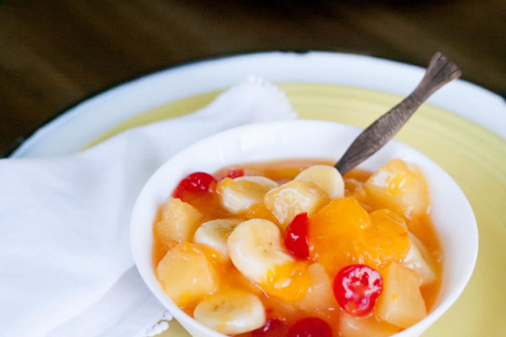 fruit salad with pudding in a bowl