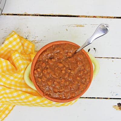 Instant Pot baked beans in a bowl