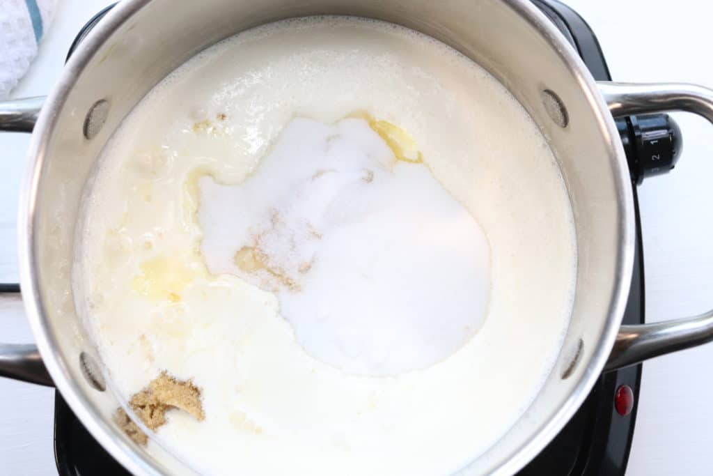 melted butter, cream and sugar in a pan