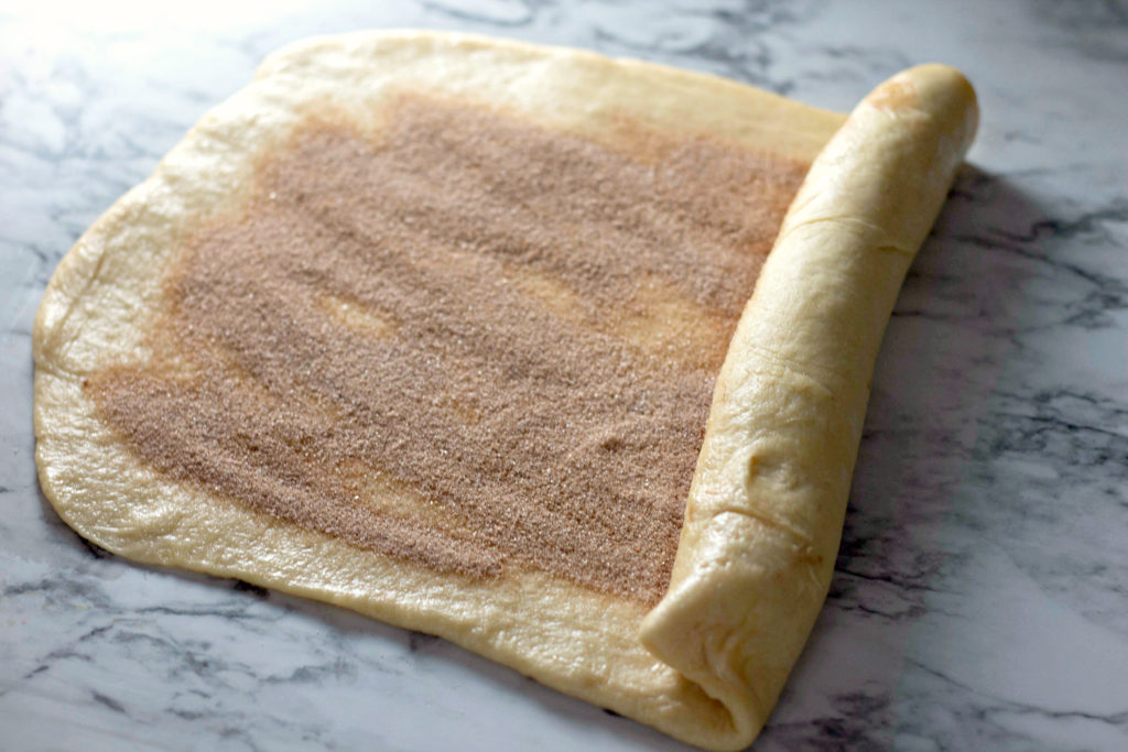 roll up the cinnamon swirl bread dough