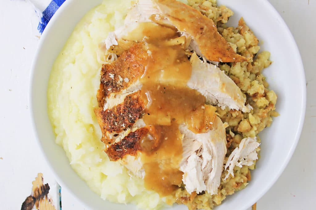 plate of turkey with potatoes