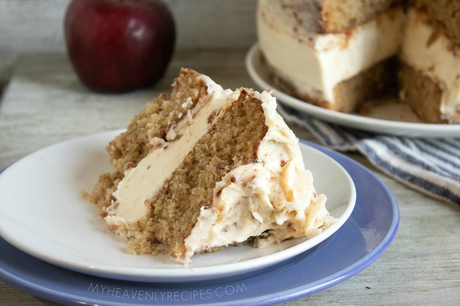 Maple Bacon Apple Cake with No-Bake Cheesecake Layer and Maple Bacon Frosting