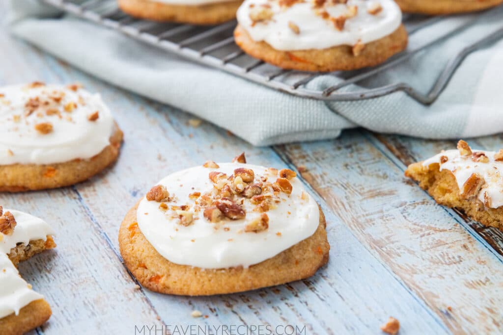 Carrot Cake Cookies Topped with Cream Cheese Frosting - My Heavenly Recipes