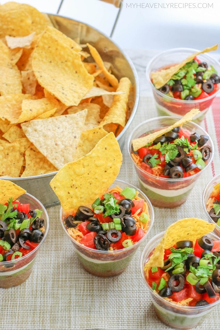 7 Layer Dip Party Cups - My Heavenly Recipes