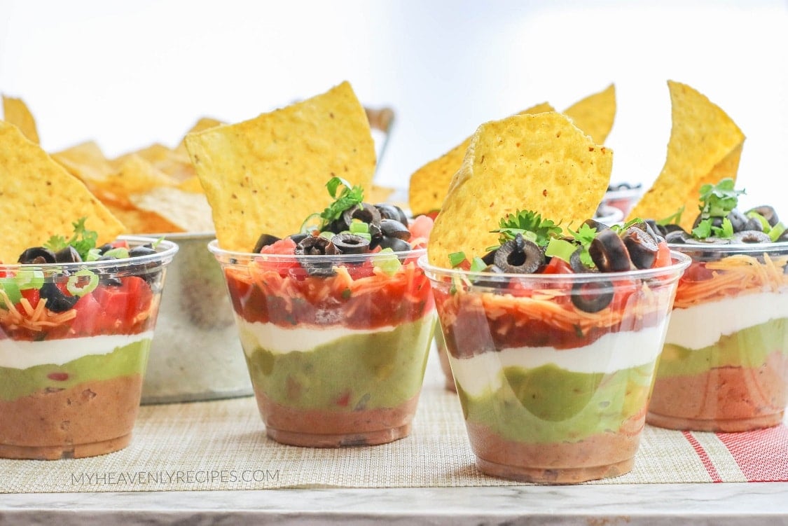 7 Layer Dip Party Cups - My Heavenly Recipes