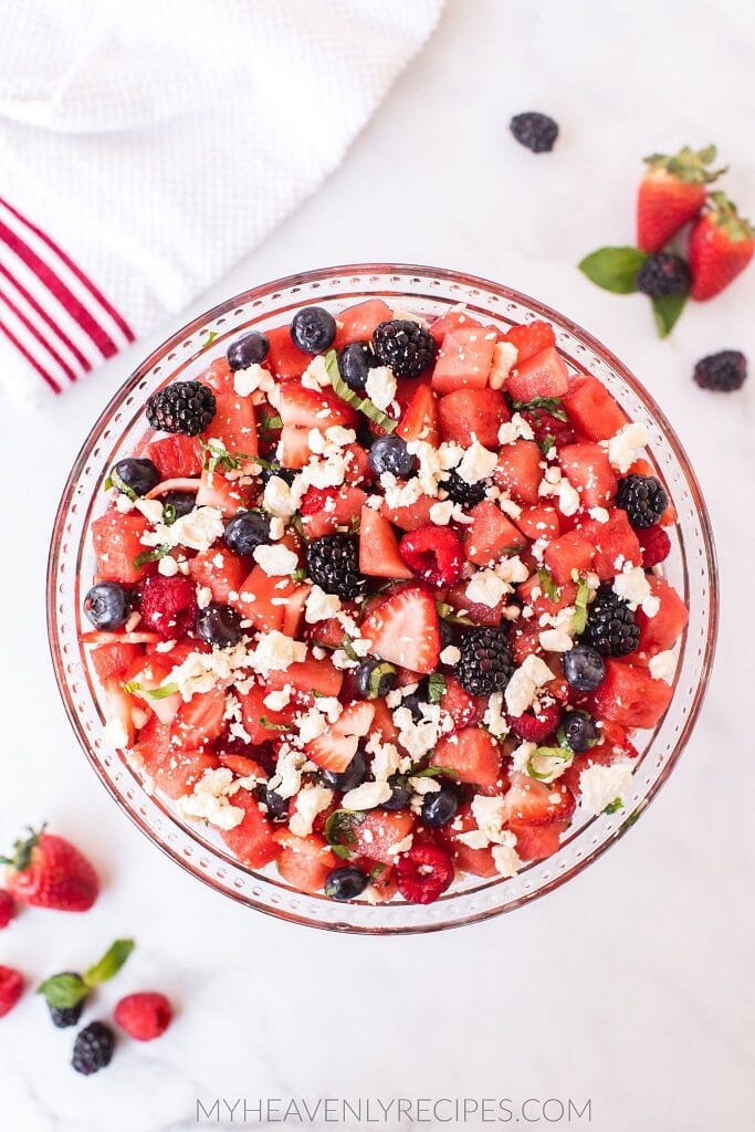 Watermelon Salad with Fresh Mint & Feta - My Heavenly Recipes