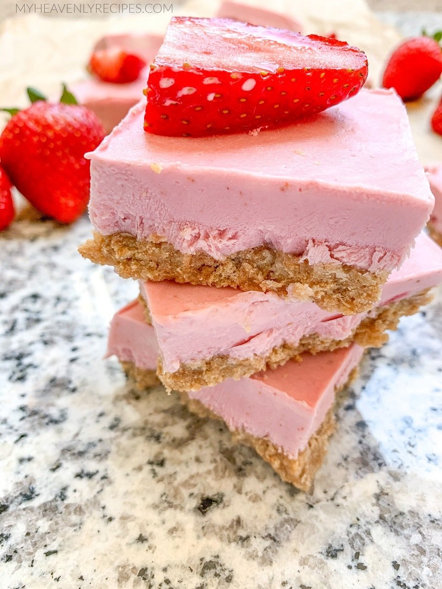 No Bake Strawberry Cheesecake Bars My Heavenly Recipes 