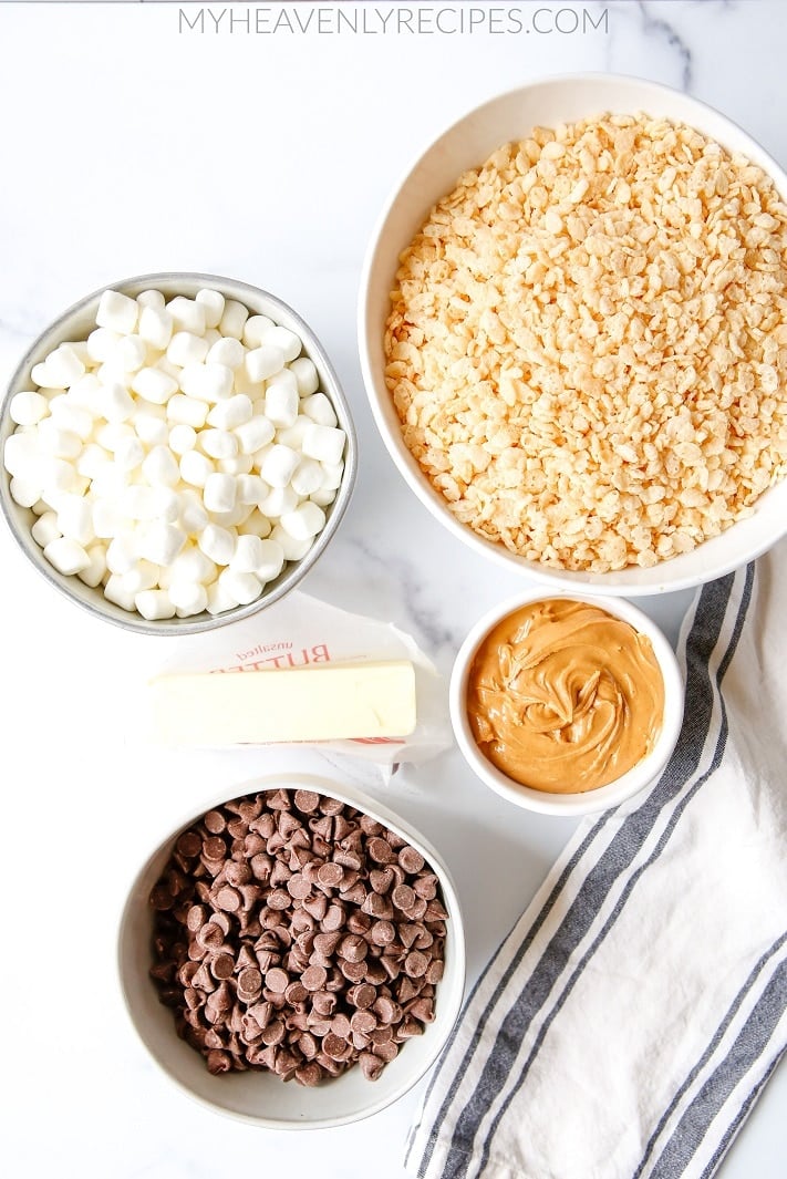 Peanut Butter Chocolate Rice Krispie Treats - My Heavenly Recipes