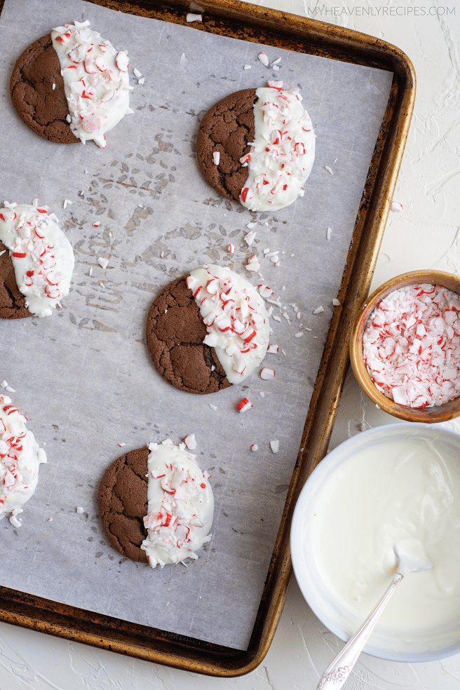 White Chocolate Dipped Chocolate Cookies with Peppermint - Curly Girl  Kitchen