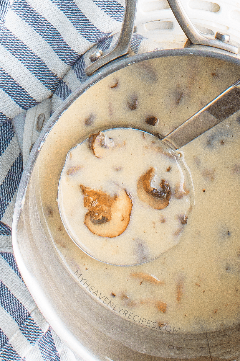 ladle of mushroom soup