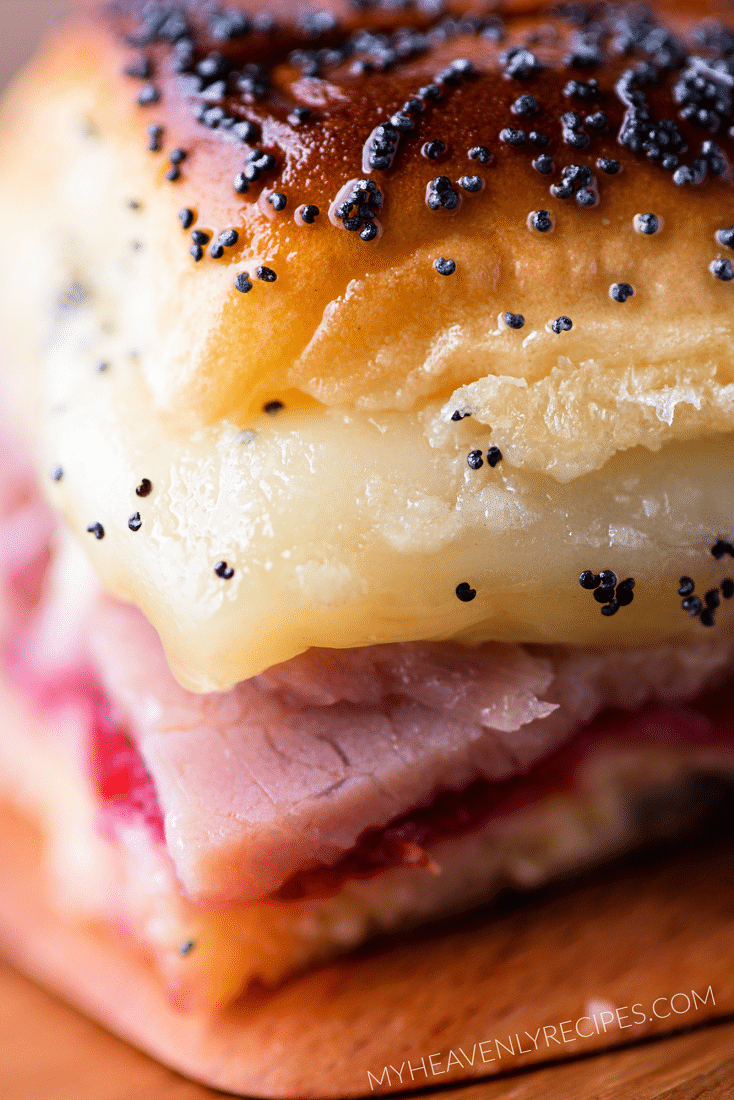 close up of hawaiian sweet roll ham and cranberry sliders