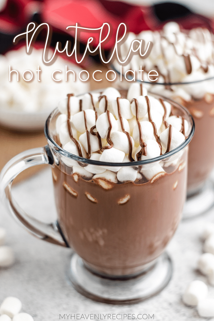 nutella hot chocolate in glass with marshmallows