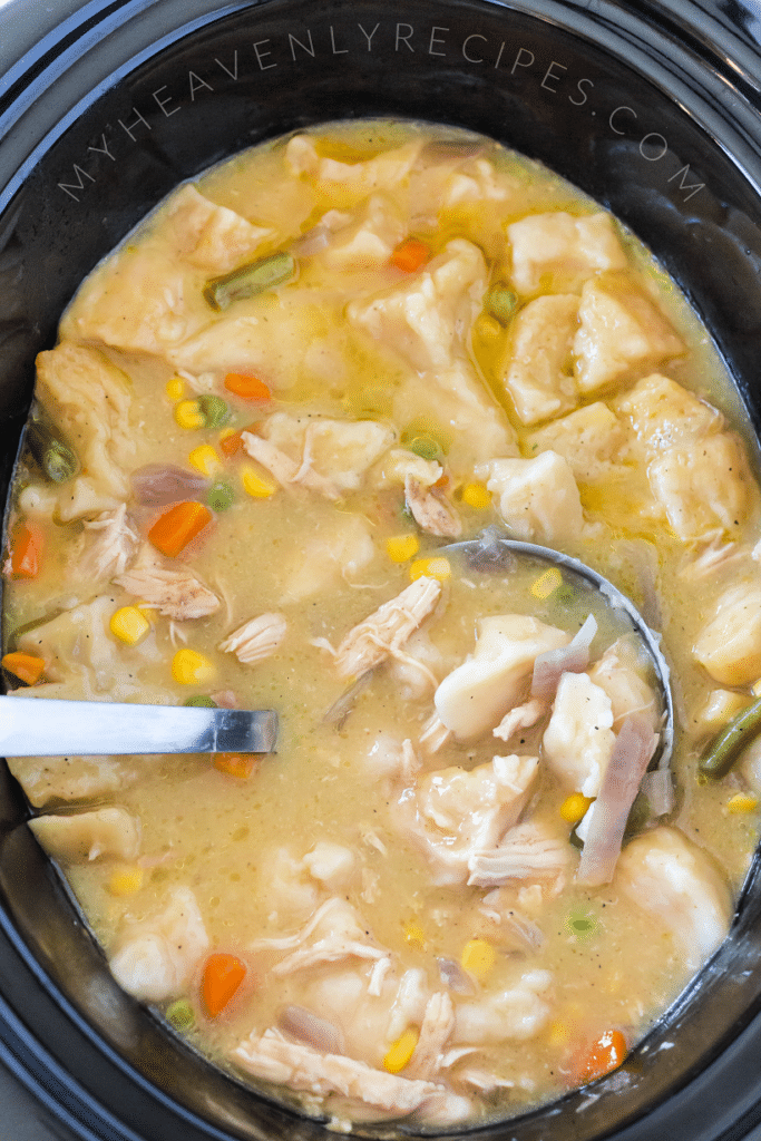 crockpot full of chicken and dumplings