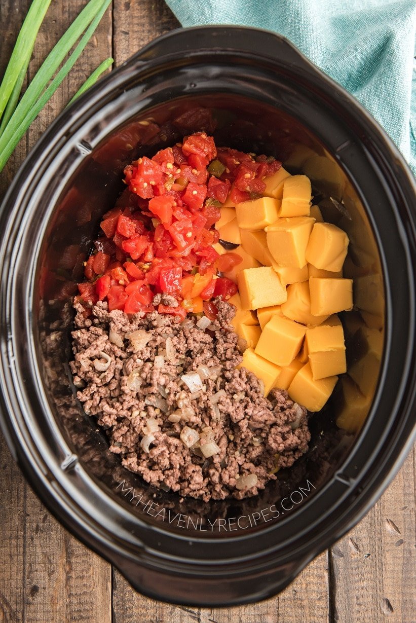 Crock Pot Ro-Tel Dip Recipe With Ground Beef and Cheese