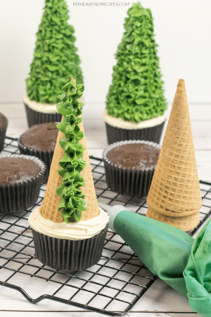 Ice Cream Cone Christmas Tree Cupcakes - My Heavenly Recipes