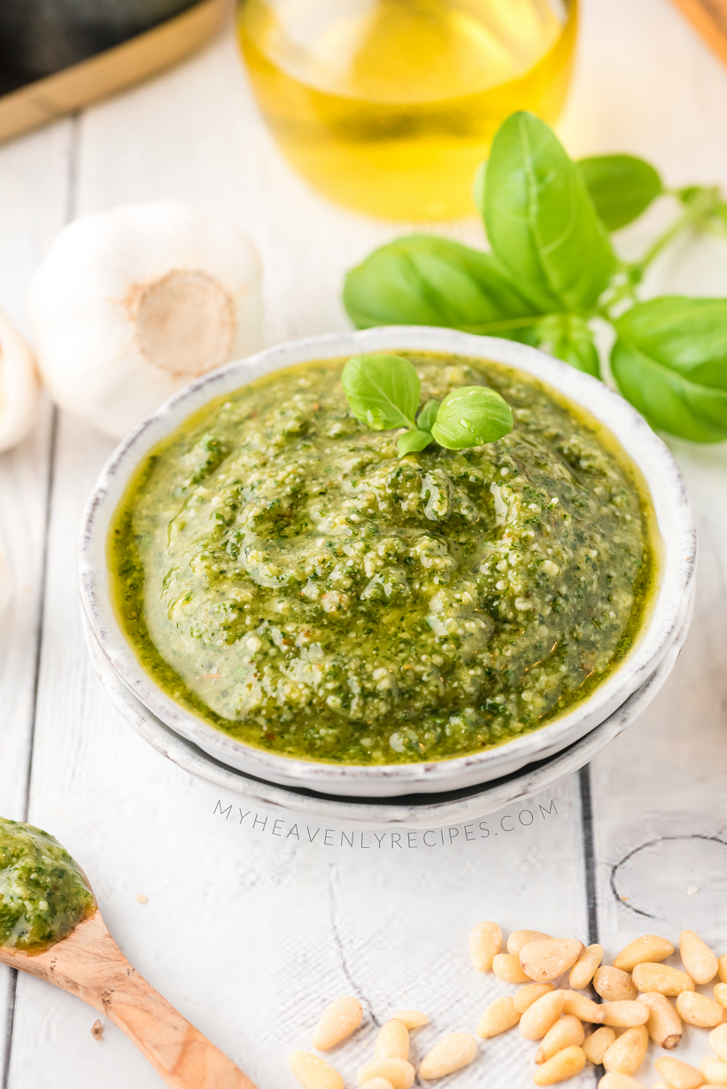 Basil Pesto Sauce Recipe My Heavenly Recipes