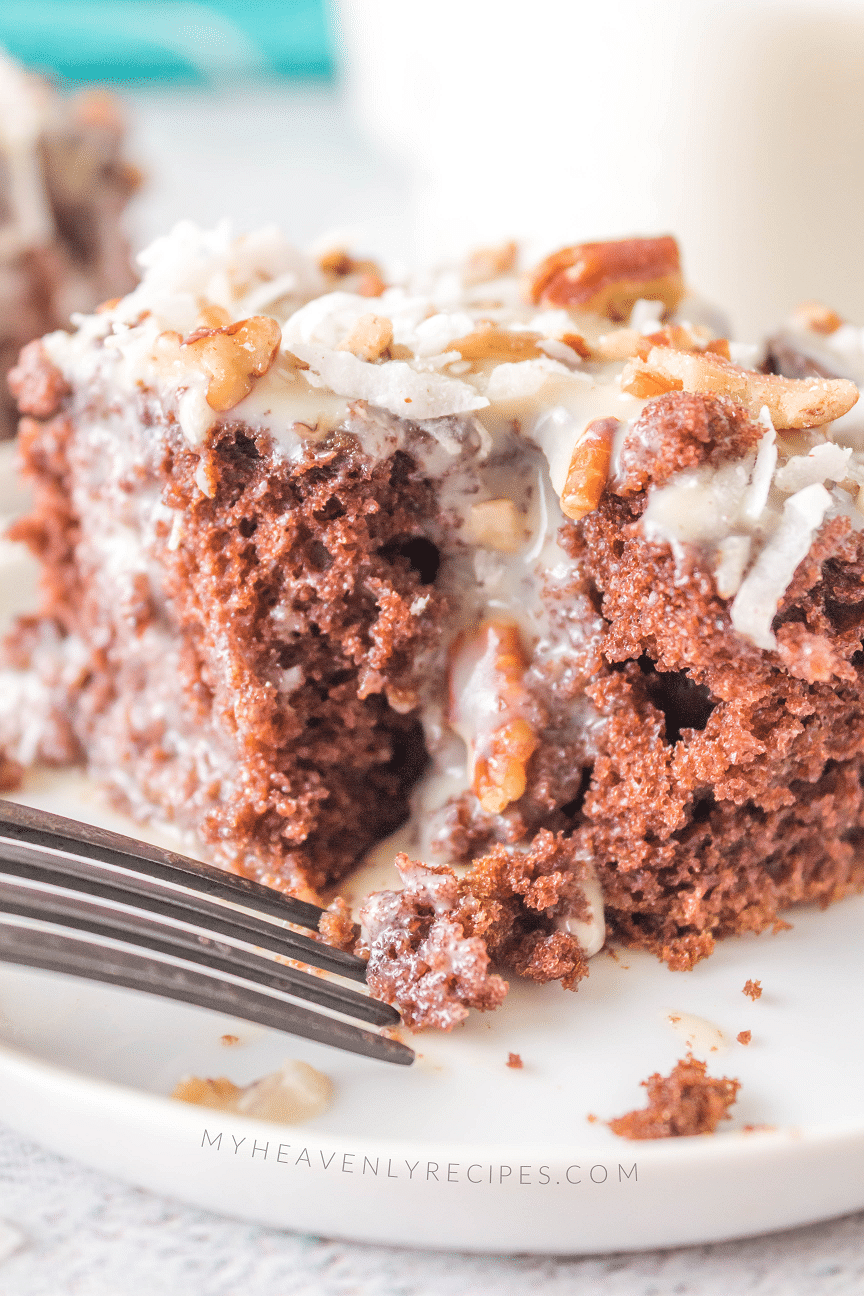 Chocolate Turtle Poke Cake - Mom Loves Baking